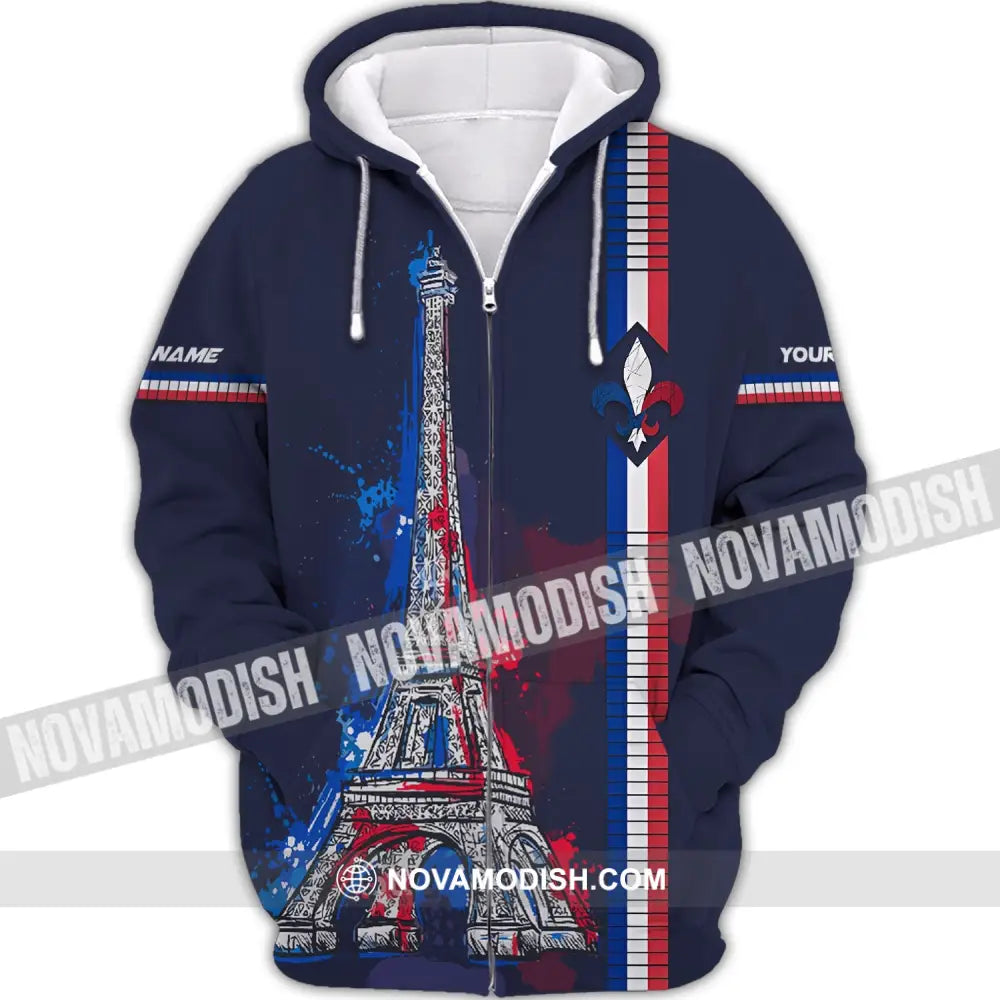 Unisex Shirt - Custom Name Shirt - Eiffel Tower France Color Shirt Zipper Hoodie / S T-shirt