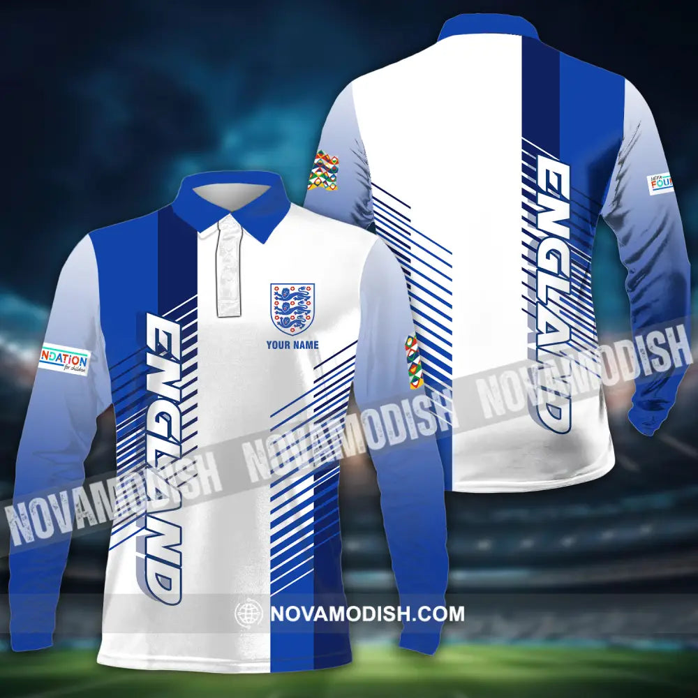 Unisex Shirt - Custom Name England Euro 2024 Shirt Long Sleeve Polo / S T-shirt