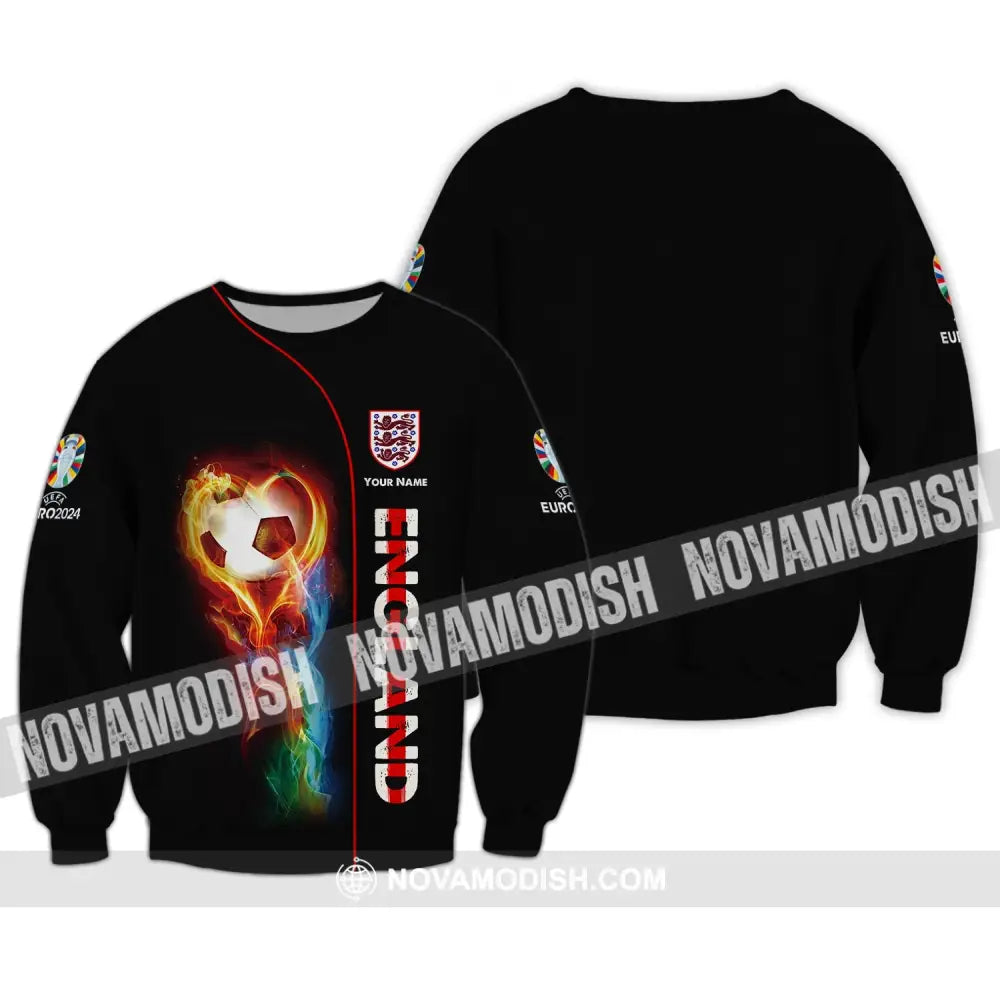 Unisex Shirt - Custom Name England Fire Ball Black Shirt Long Sleeve / S T-shirt