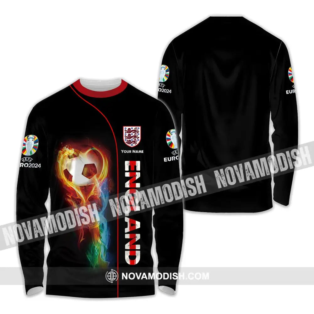 Unisex Shirt - Custom Name England Fire Ball Black Shirt Long Sleeve Shirt / S T-shirt