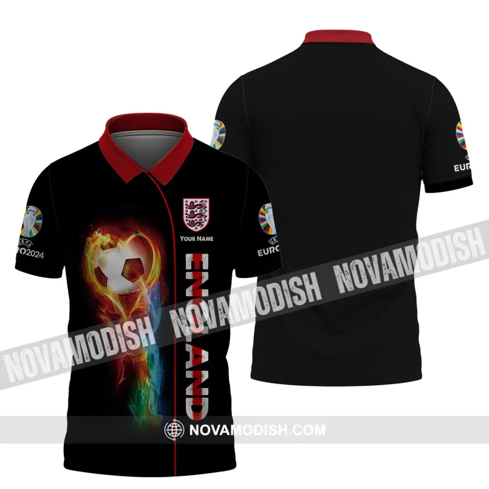 Unisex Shirt - Custom Name England Fire Ball Black Shirt Polo Shirt / S T-shirt