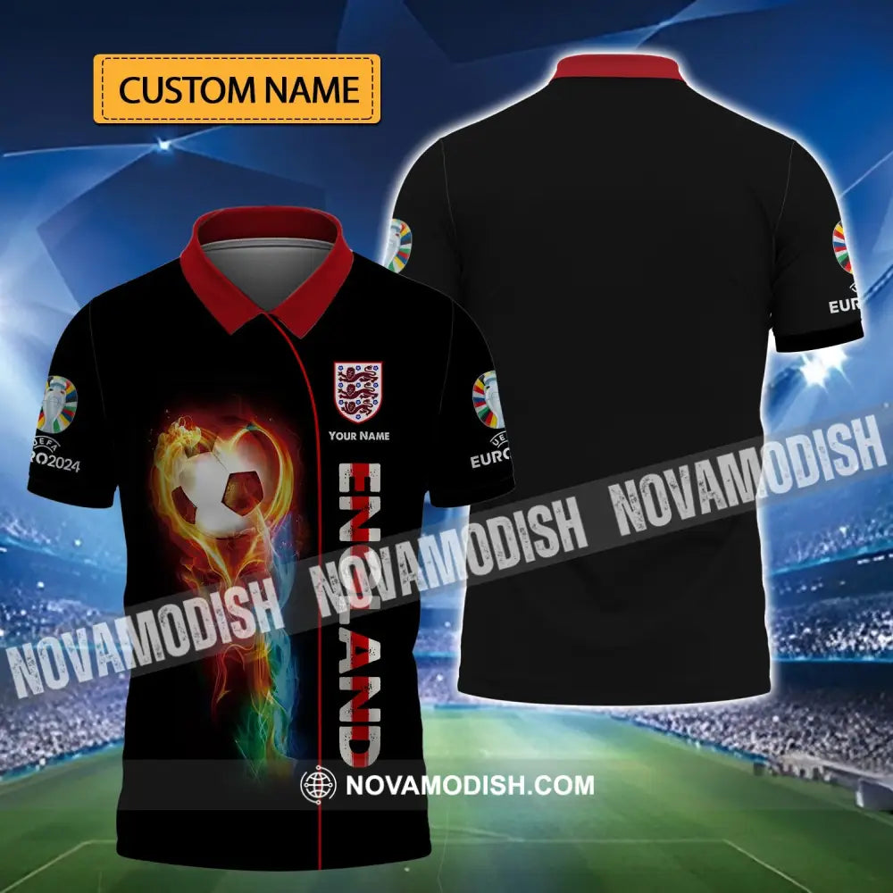 Unisex Shirt - Custom Name England Fire Ball Black Shirt T-shirt