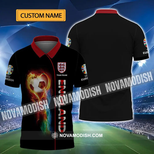Unisex Shirt - Custom Name England Fire Ball Black Shirt T-shirt