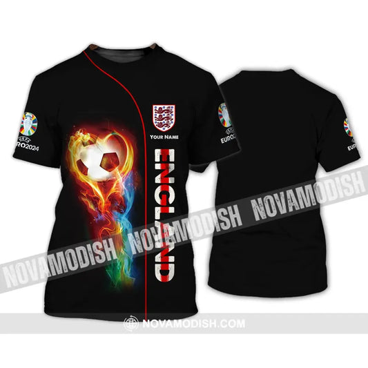 Unisex Shirt - Custom Name England Fire Ball Black Shirt T-Shirt / S T-shirt