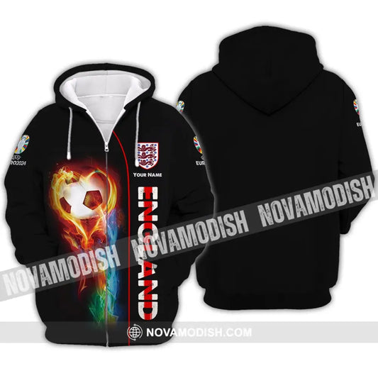 Unisex Shirt - Custom Name England Fire Ball Black Shirt Zipper Hoodie / S T-shirt