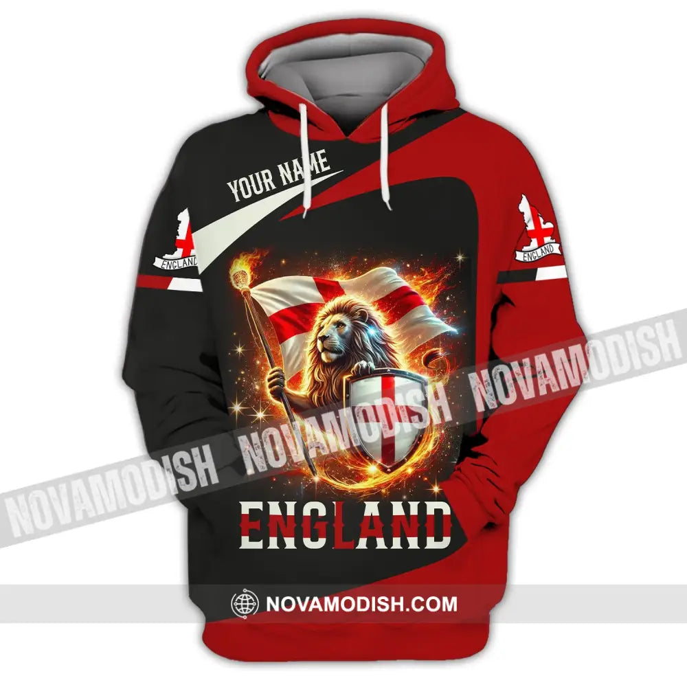 Unisex Shirt - Custom Name England Fire Lion Hoodie / S T-Shirt