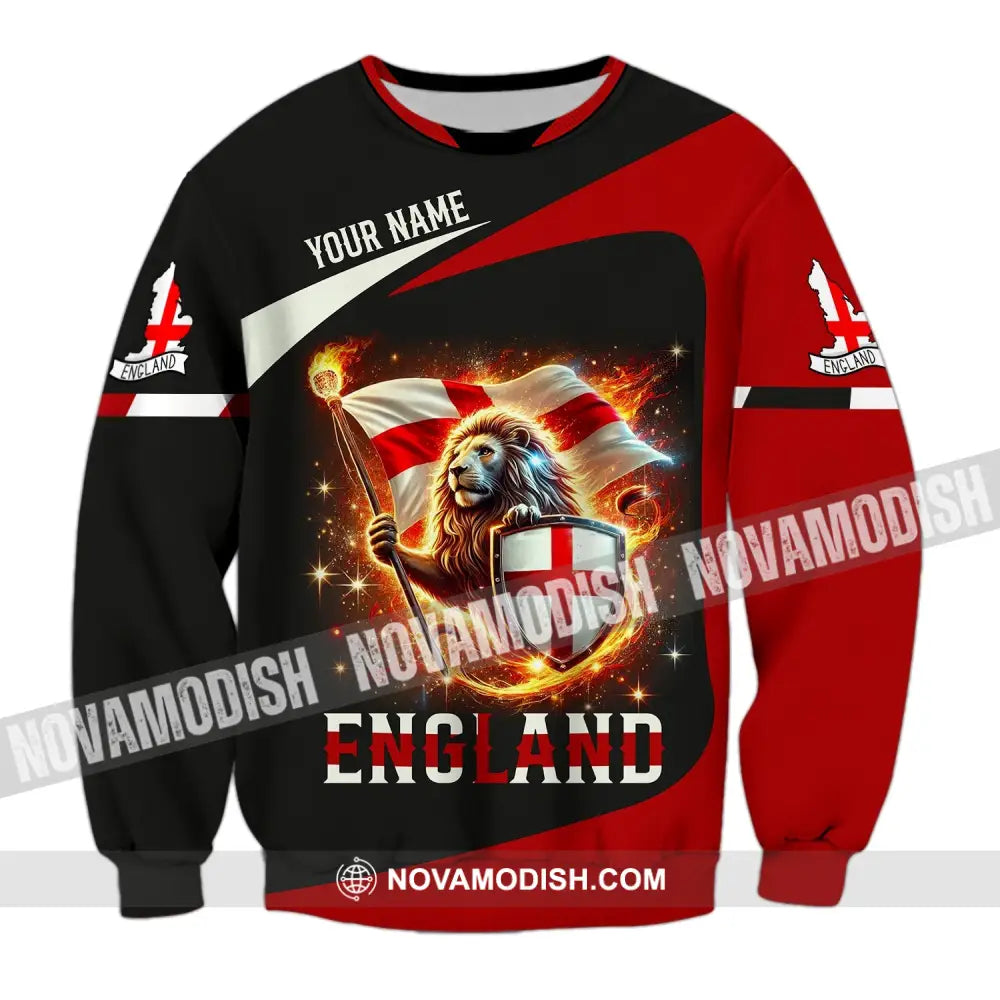 Unisex Shirt - Custom Name England Fire Lion Long Sleeve / S T-Shirt