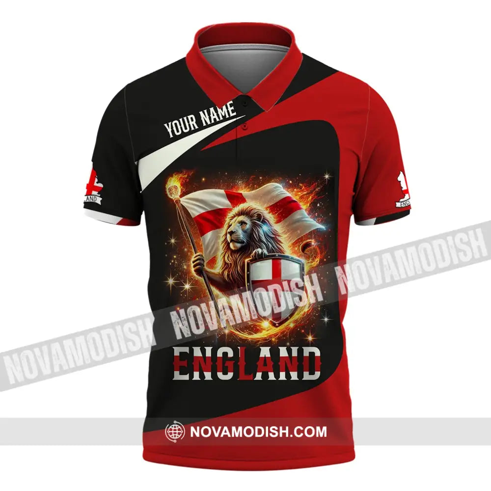 Unisex Shirt - Custom Name England Fire Lion Polo / S T-Shirt