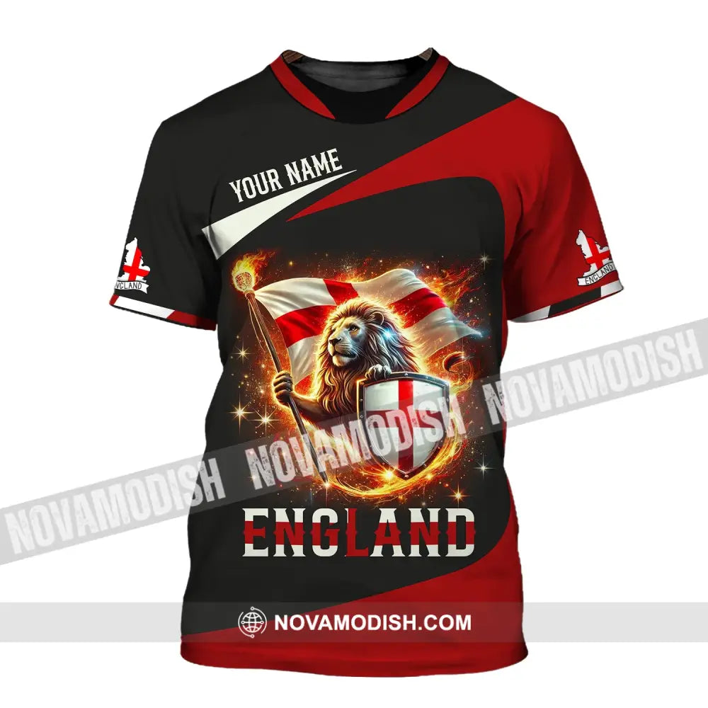 Unisex Shirt - Custom Name England Fire Lion T-Shirt / S T-Shirt