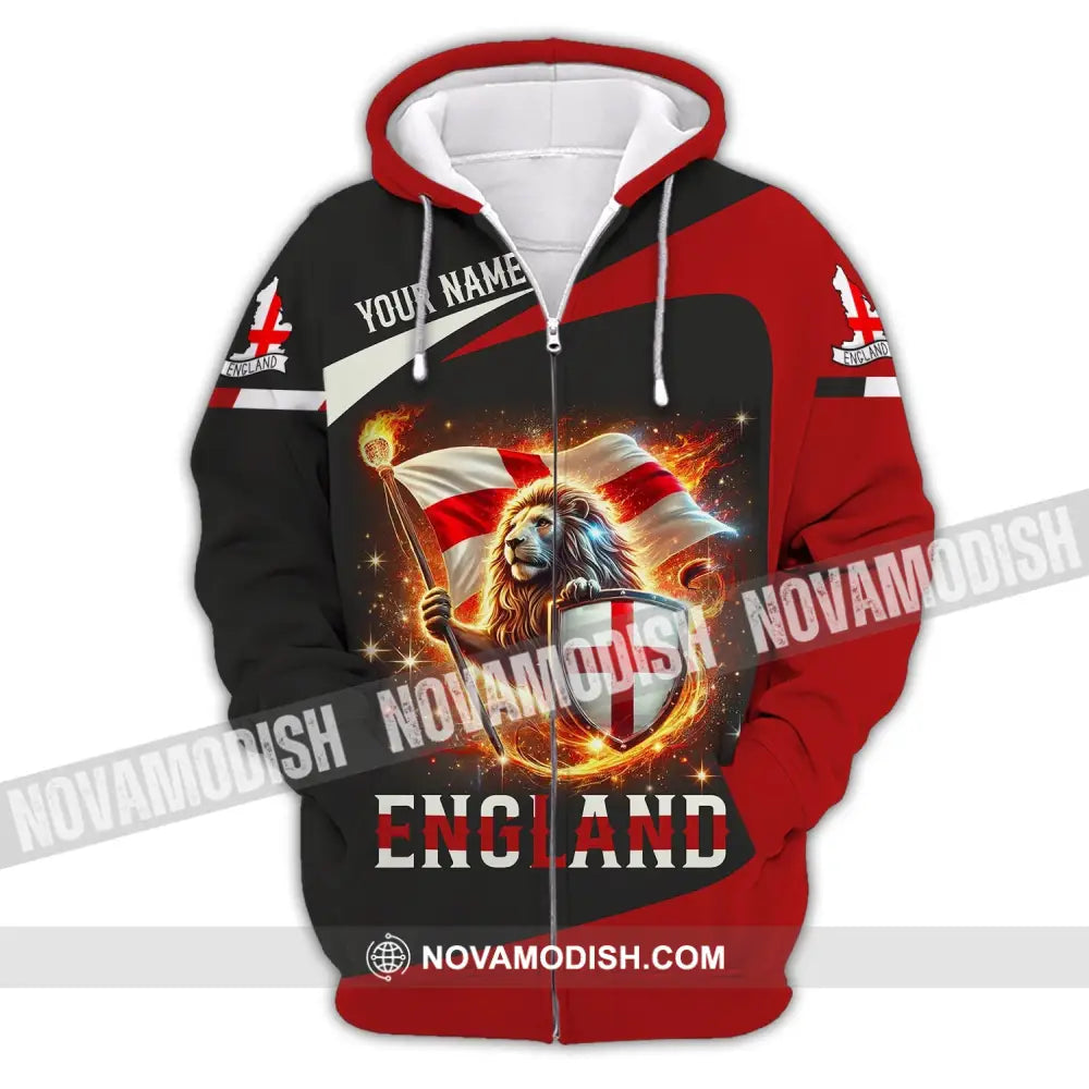 Unisex Shirt - Custom Name England Fire Lion Zipper Hoodie / S T-Shirt