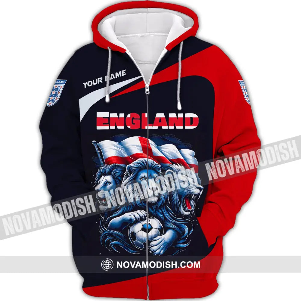 Unisex Shirt Custom Name England Football Polo Long Sleeve Soccer Lover Zipper Hoodie / S T-Shirt