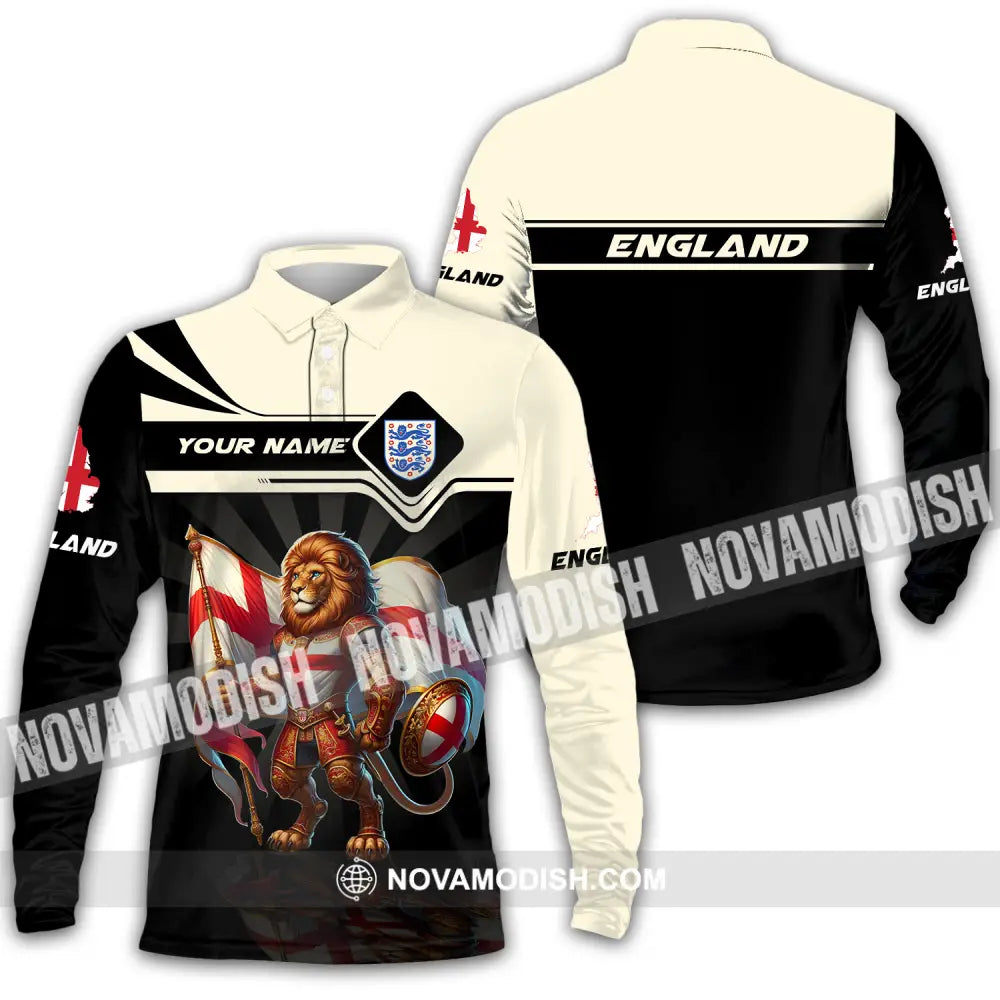 Unisex Shirt - Custom Name England Lion Standing Shirt Long Sleeve Polo / S T-shirt