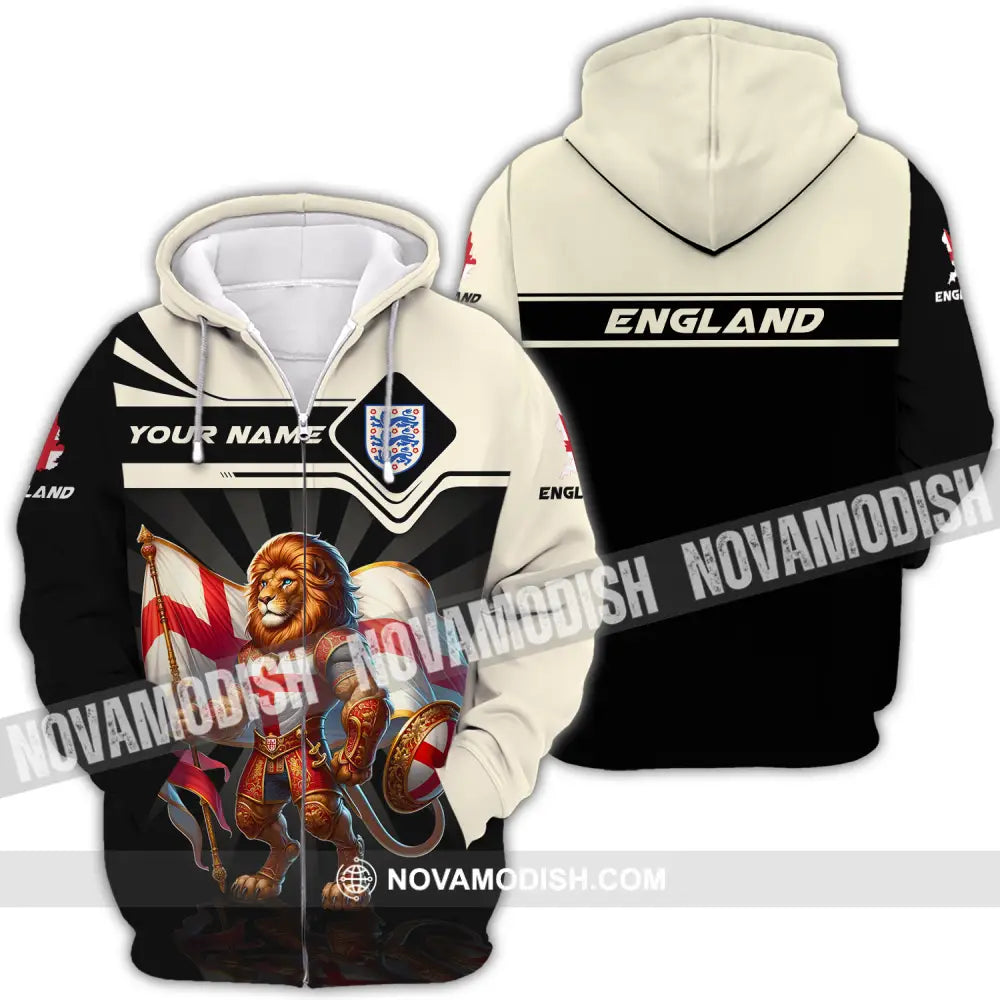 Unisex Shirt - Custom Name England Lion Standing Shirt Zipper Hoodie / S T-shirt