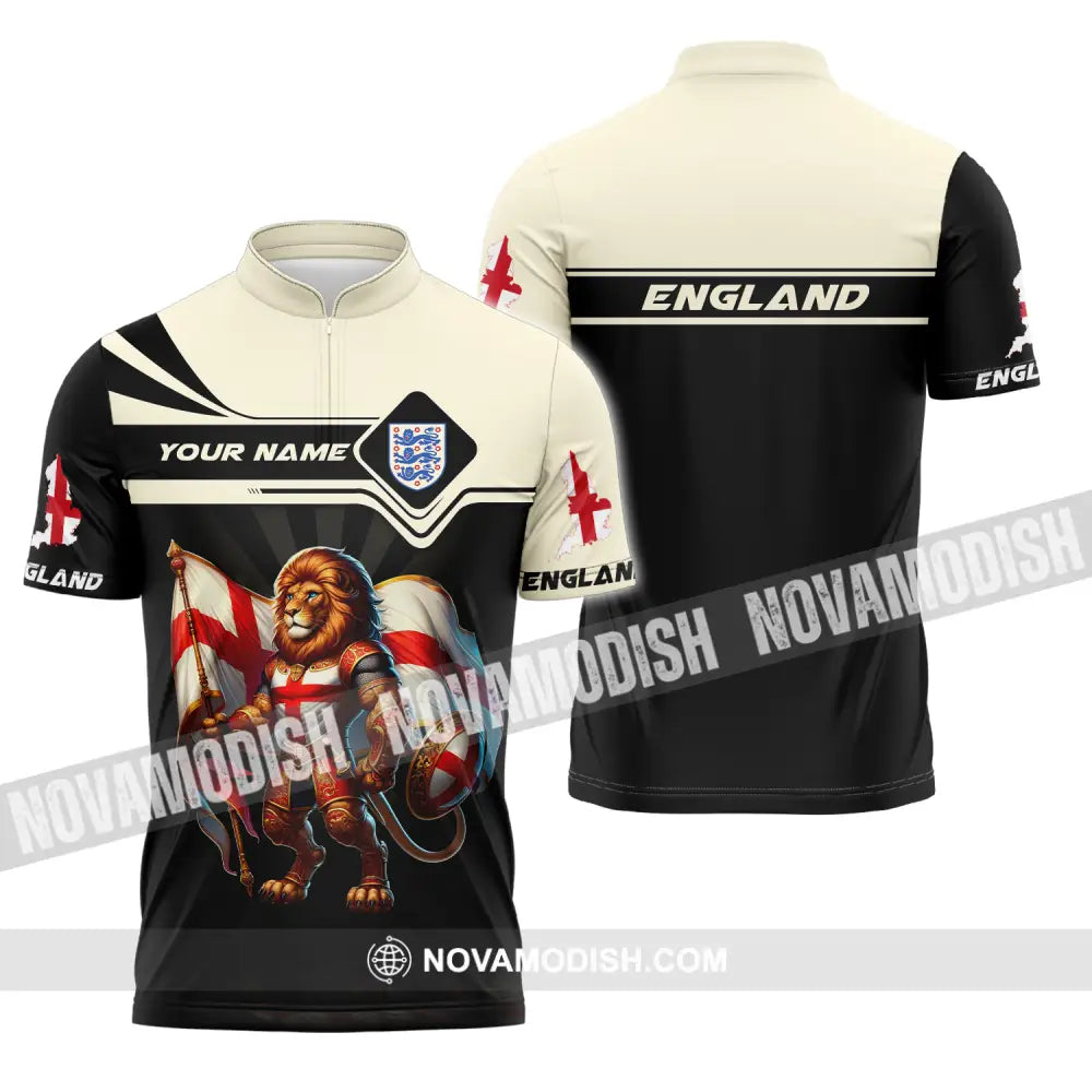 Unisex Shirt - Custom Name England Lion Standing Shirt Zipper Polo Shirt / S T-shirt