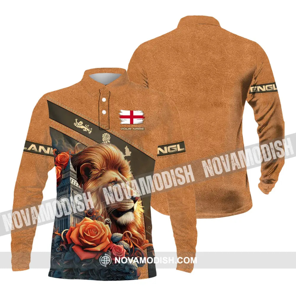 Unisex Shirt Custom Name England Love Polo Long Sleeve English / S T-Shirt