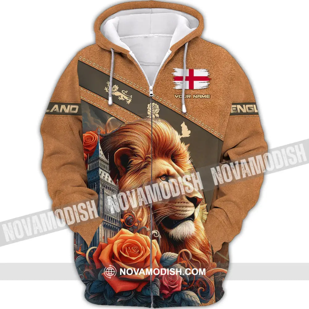 Unisex Shirt Custom Name England Love Polo Long Sleeve English Zipper Hoodie / S T-Shirt