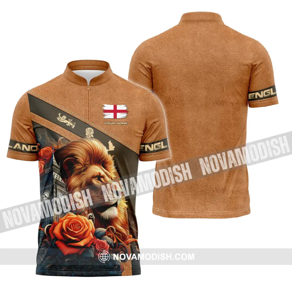 Unisex Shirt Custom Name England Love Polo Long Sleeve English Zipper / S T-Shirt