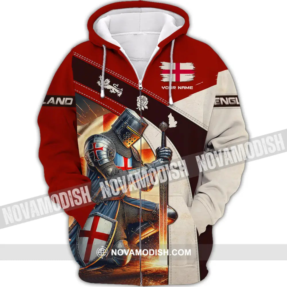 Unisex Shirt Custom Name England Lover Polo Long Sleeve Gift Zipper Hoodie / S T-Shirt