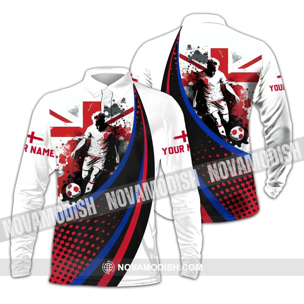 Unisex Shirt - Custom Name England National Team Red And White Color Shirt Long Sleeve Polo / S T-shirt
