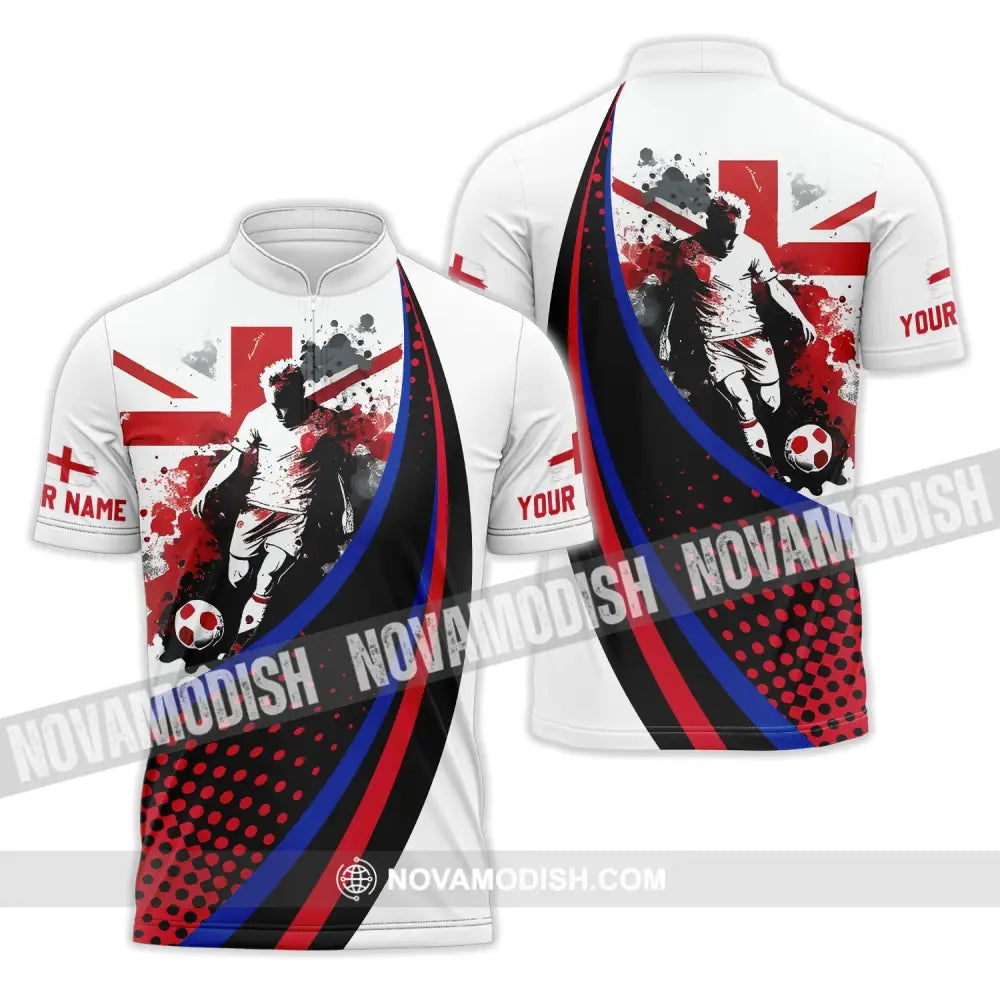 Unisex Shirt - Custom Name England National Team Red And White Color Shirt Zipper Polo Shirt / S T-shirt