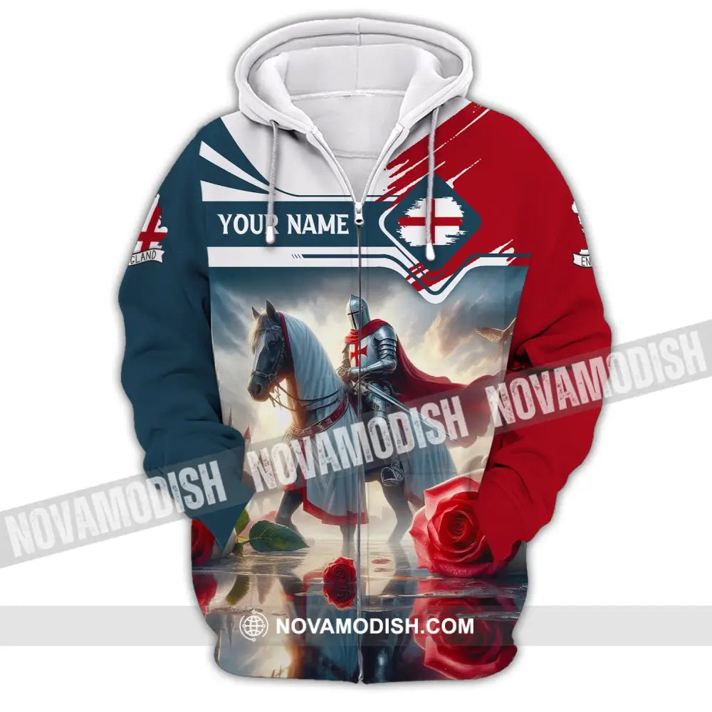 Unisex Shirt Custom Name England Polo Long Sleeve English Gift Zipper Hoodie / S T-Shirt