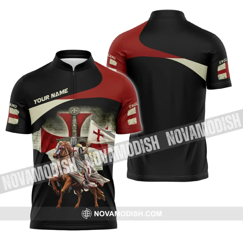 Unisex Shirt Custom Name England Polo Long Sleeve English Gift Zipper / S T-Shirt