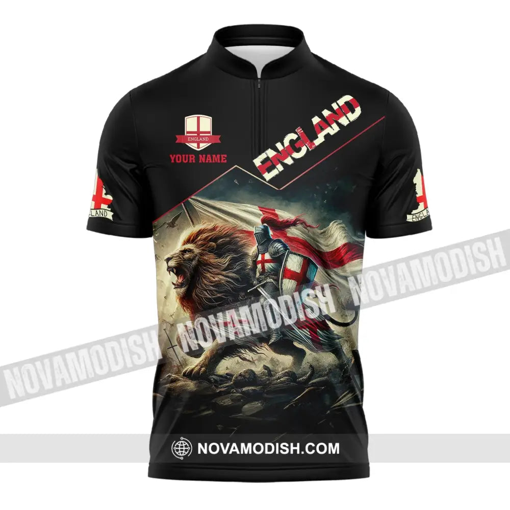 Unisex Shirt Custom Name England Polo Long Sleeve English Gift Zipper / S T-Shirt
