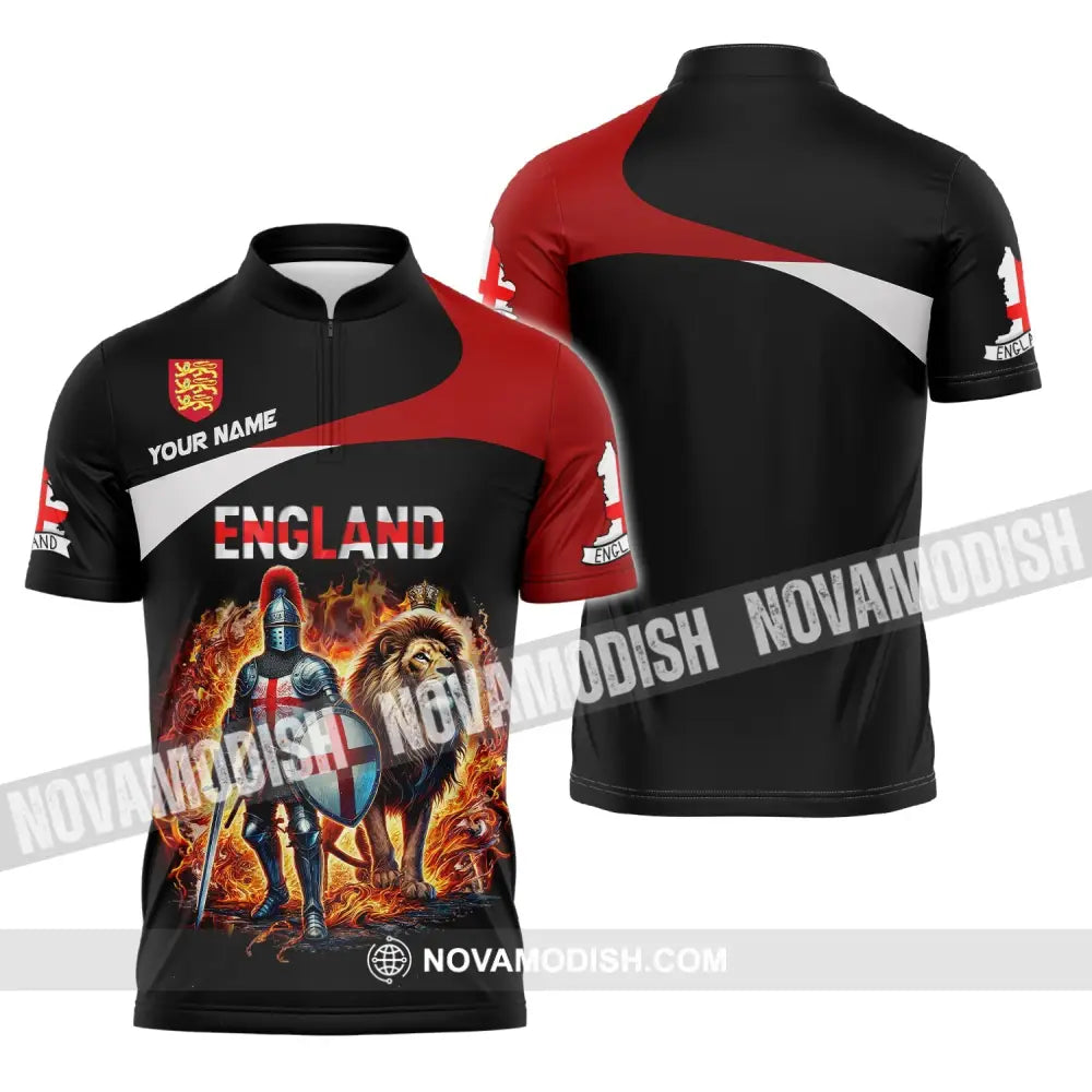Unisex Shirt Custom Name England Polo Long Sleeve English Gift Zipper / S T-Shirt