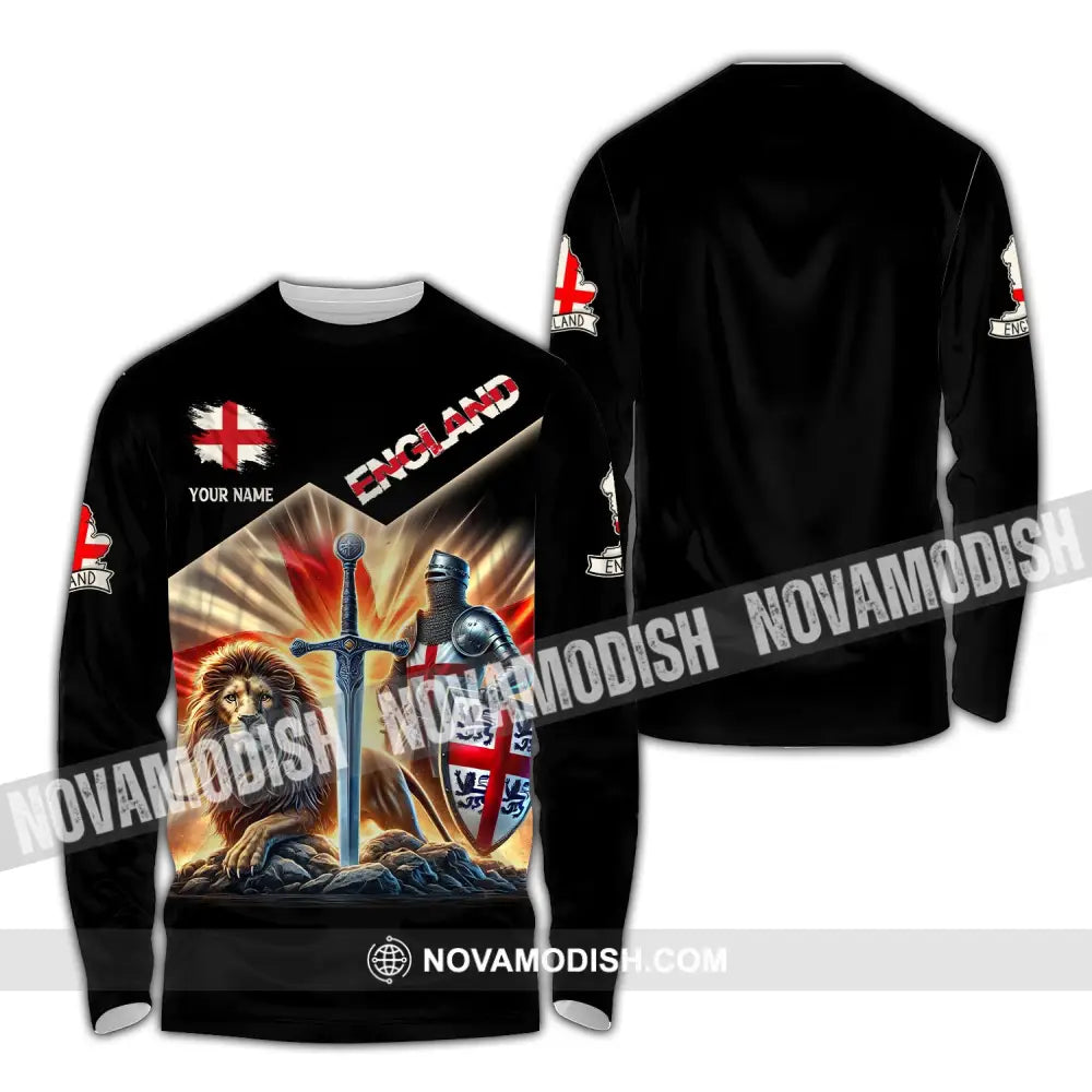 Unisex Shirt Custom Name England Polo Long Sleeve English T-Shirt / S