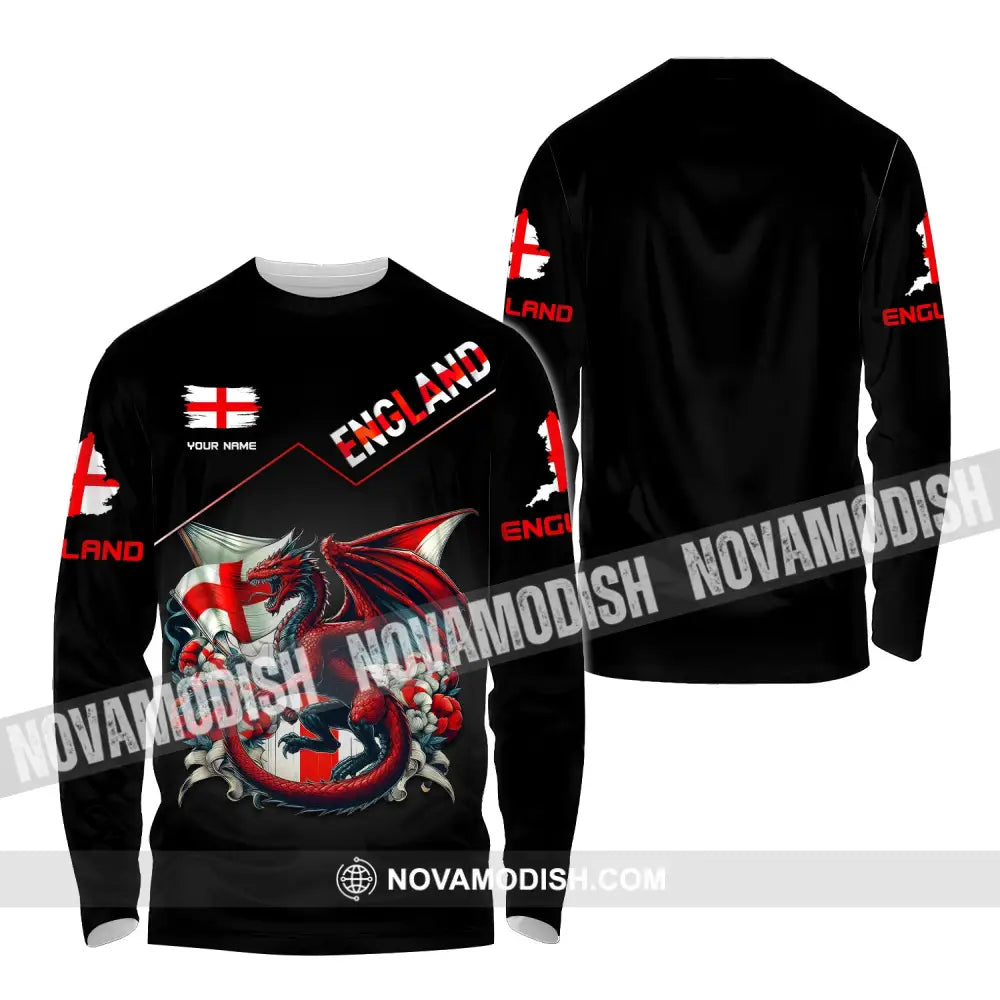 Unisex Shirt Custom Name England Polo Long Sleeve For English / S T-Shirt