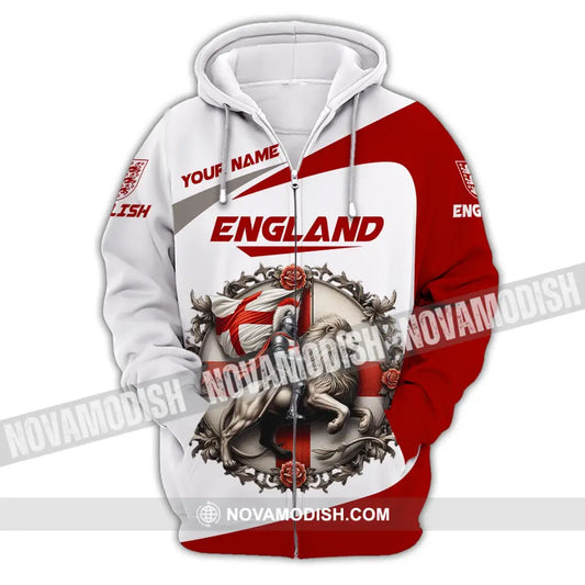 Unisex Shirt Custom Name England T-Shirt Pride Gift Zipper Hoodie / S