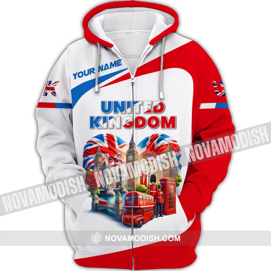 Unisex Shirt Custom Name England United Kingdom Polo Long Sleeve English Zipper Hoodie / S T-Shirt