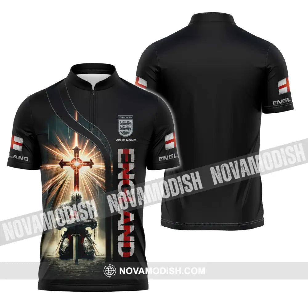 Unisex Shirt Custom Name England United Kingdom Polo Long Sleeve English Zipper / S T-Shirt