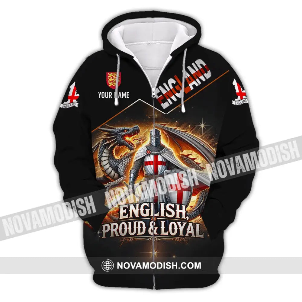 Unisex Shirt - Custom Name English Proud & Loyal Zipper Hoodie / S T-Shirt