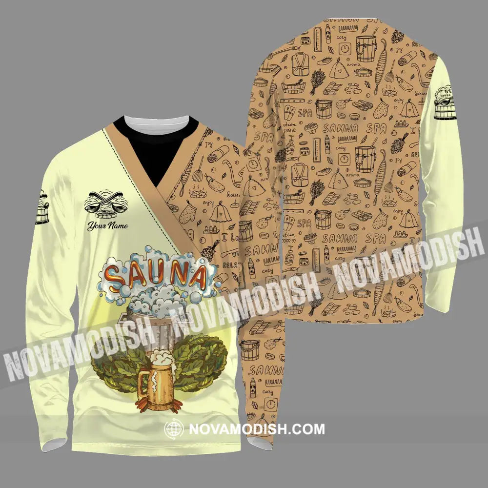 Unisex Shirt - Custom Name Shirt Enjoy Sauna Long Sleeve Shirt / S T-shirt