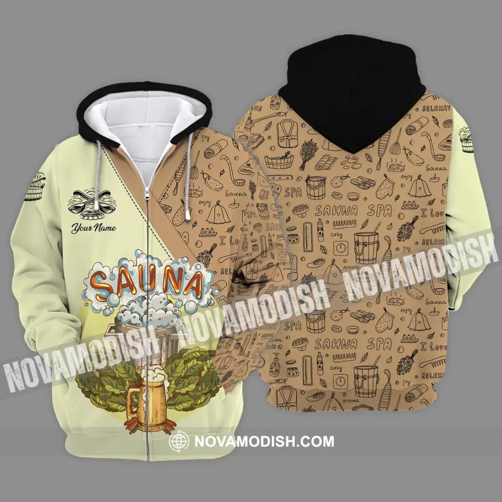 Unisex Shirt - Custom Name Shirt Enjoy Sauna Zipper Hoodie / S T-shirt