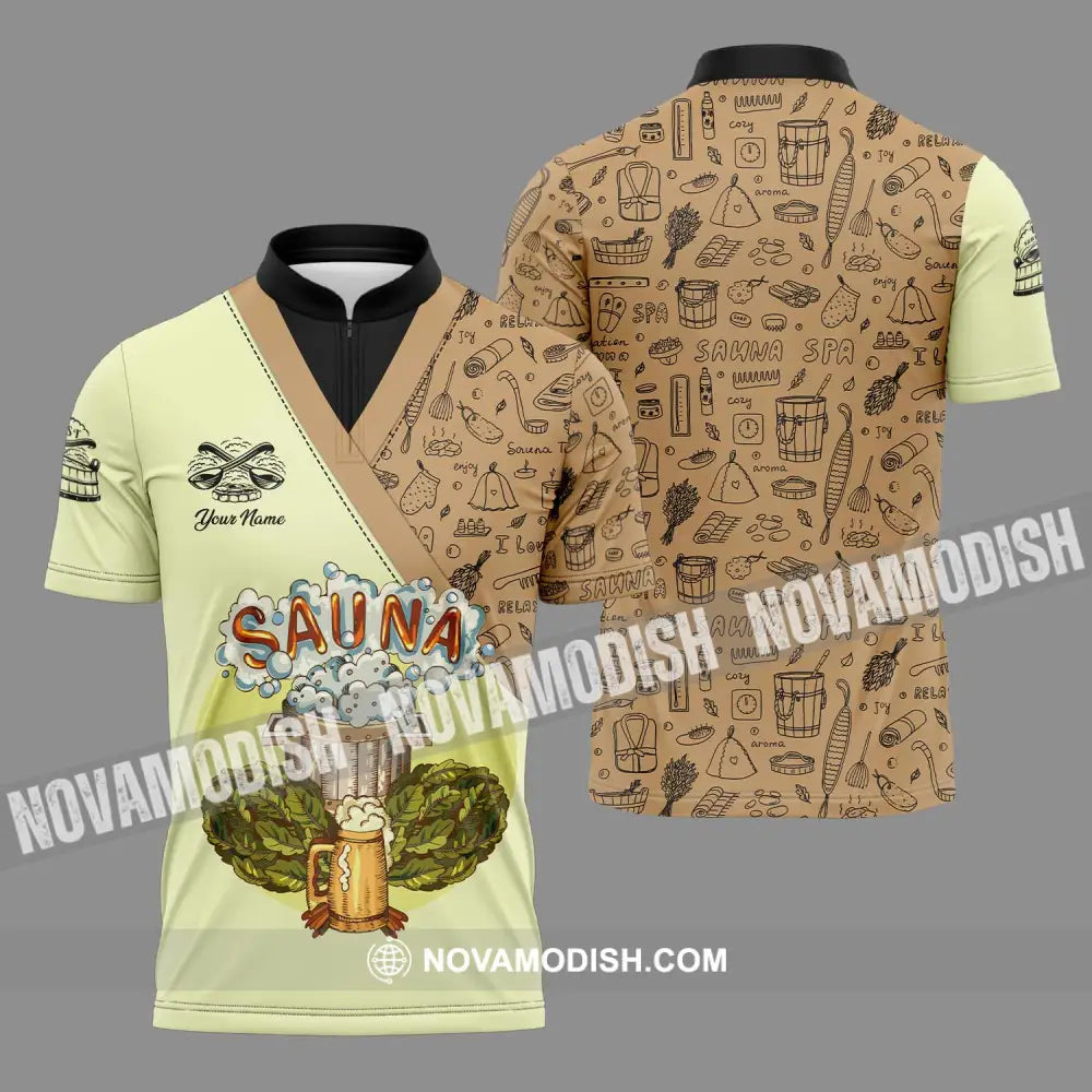 Unisex Shirt - Custom Name Shirt Enjoy Sauna Zipper Polo Shirt / S T-shirt