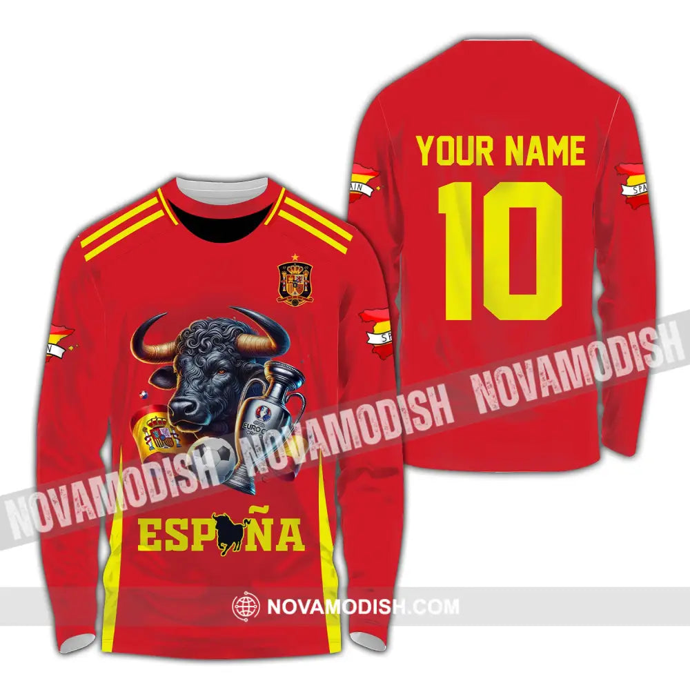 Unisex Shirt Custom Name Espana Football Polo Euro 2024 Hoodie Long Sleeve / S T-Shirt