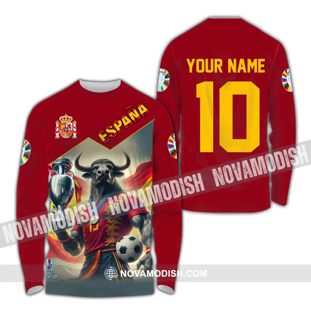 Unisex Shirt Custom Name Espana Football Polo Euro 2024 Hoodie Long Sleeve / S T-Shirt