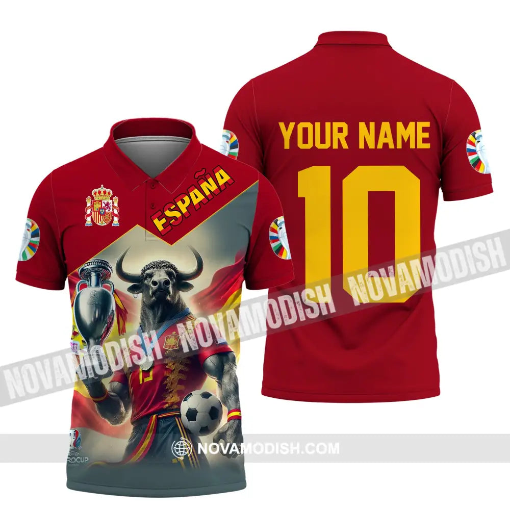 Unisex Shirt Custom Name Espana Football Polo Euro 2024 Hoodie Long Sleeve / S T-Shirt