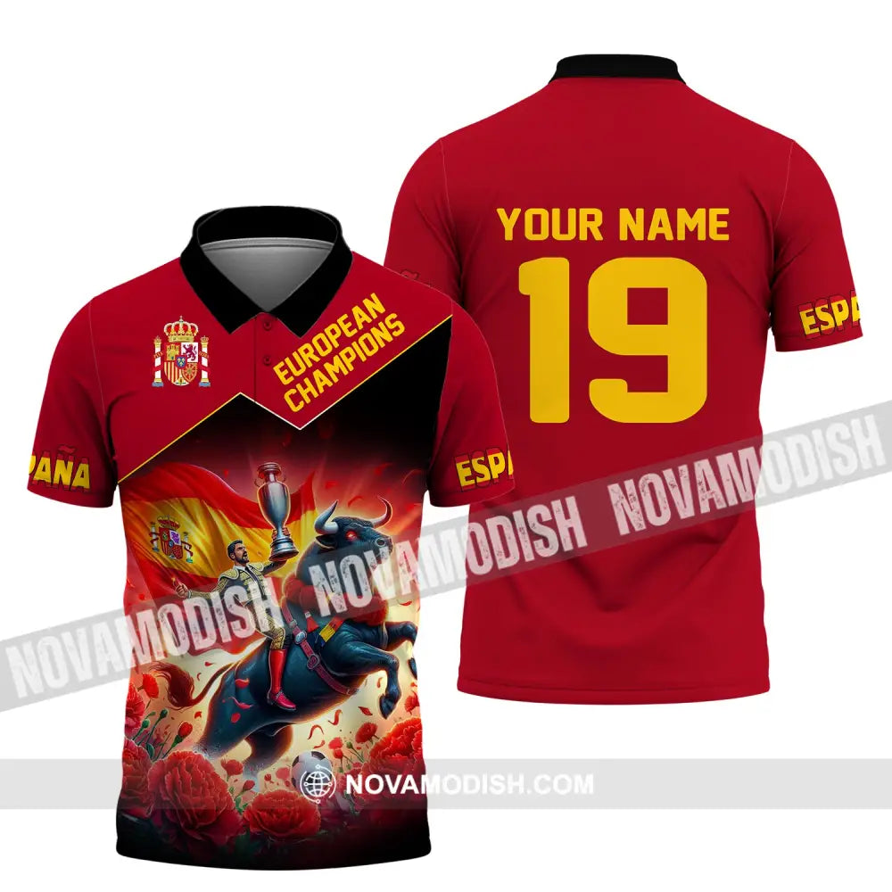 Unisex Shirt Custom Name España Football Polo Euro 2024 Espana Hoodie Long Sleeve / S T-Shirt