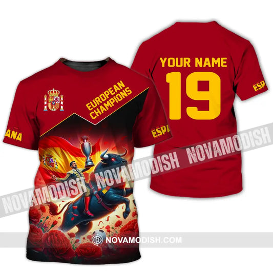 Unisex Shirt Custom Name España Football Polo Euro 2024 Espana Hoodie Long Sleeve T-Shirt / S