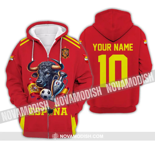 Unisex Shirt Custom Name Espana Football Polo Euro 2024 Hoodie Long Sleeve Zipper / S T-Shirt