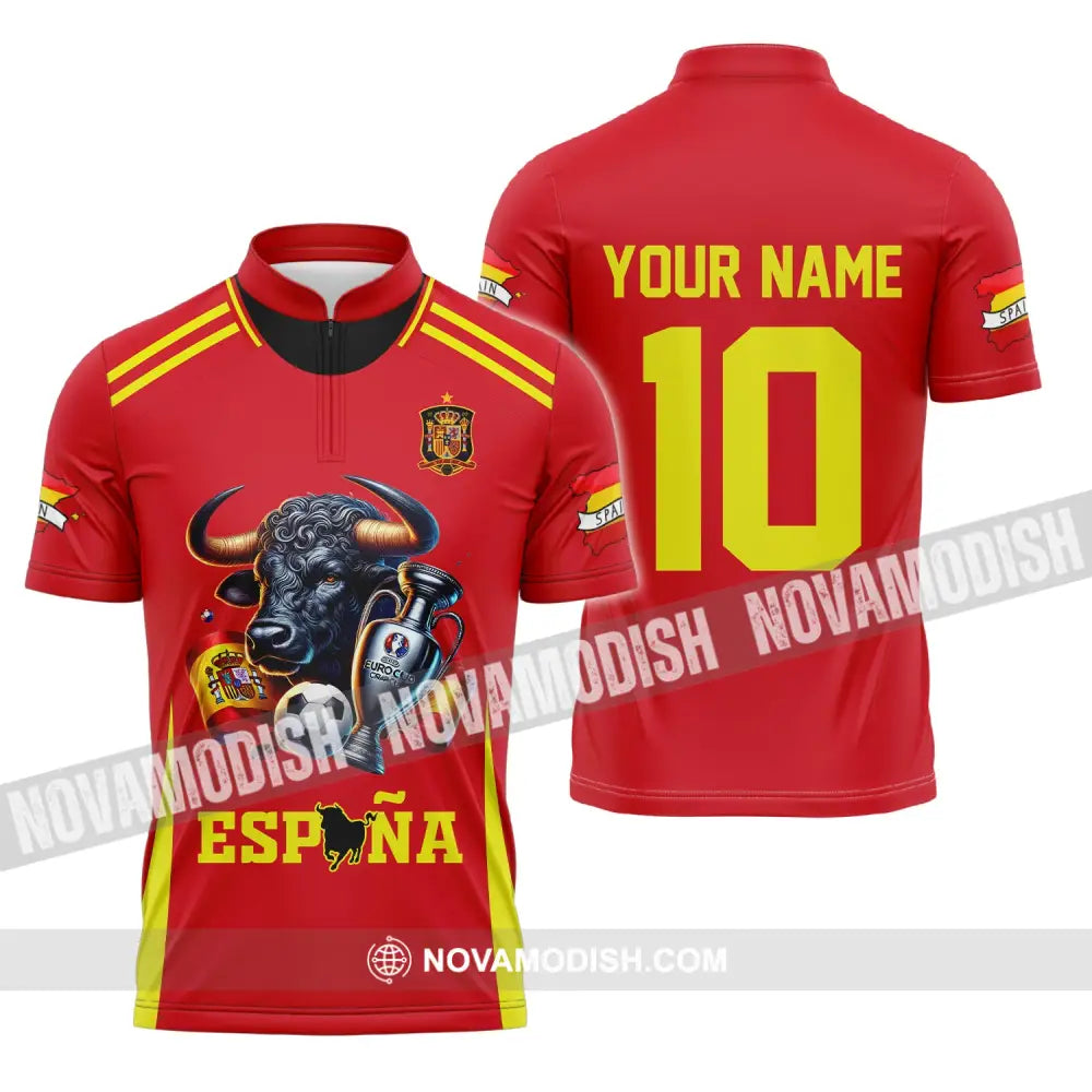 Unisex Shirt Custom Name Espana Football Polo Euro 2024 Hoodie Long Sleeve Zipper / S T-Shirt