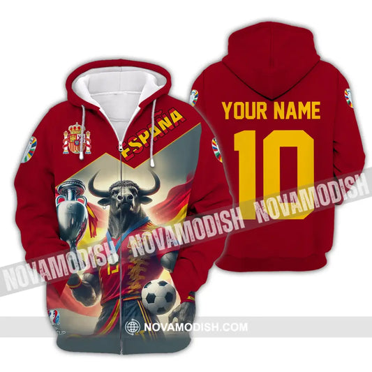Unisex Shirt Custom Name Espana Football Polo Euro 2024 Hoodie Long Sleeve Zipper / S T-Shirt