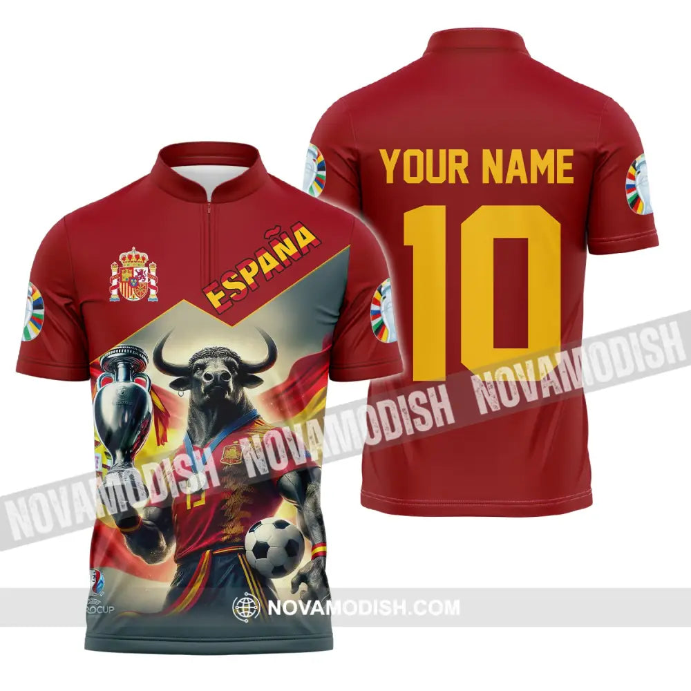 Unisex Shirt Custom Name Espana Football Polo Euro 2024 Hoodie Long Sleeve Zipper / S T-Shirt