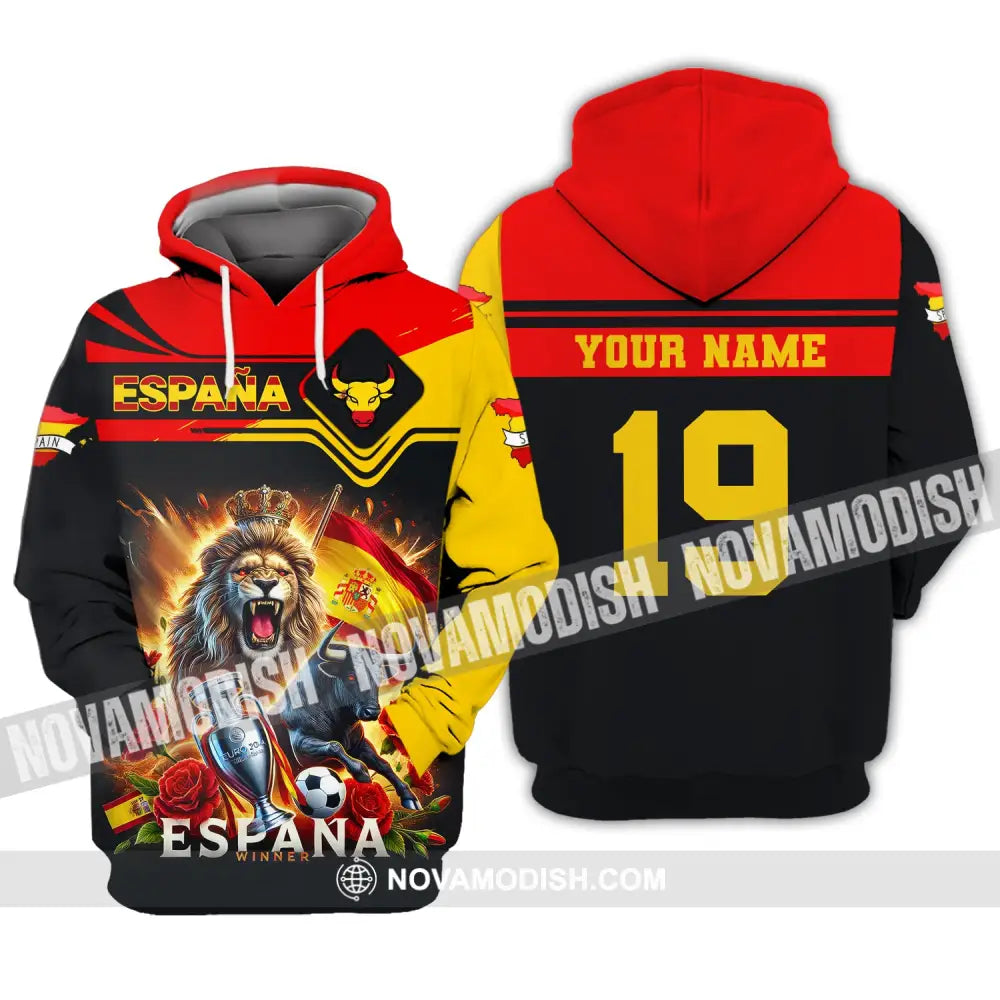 Unisex Shirt Custom Name España Football Polo Long Sleeve Soccer Lover Hoodie / S T-Shirt