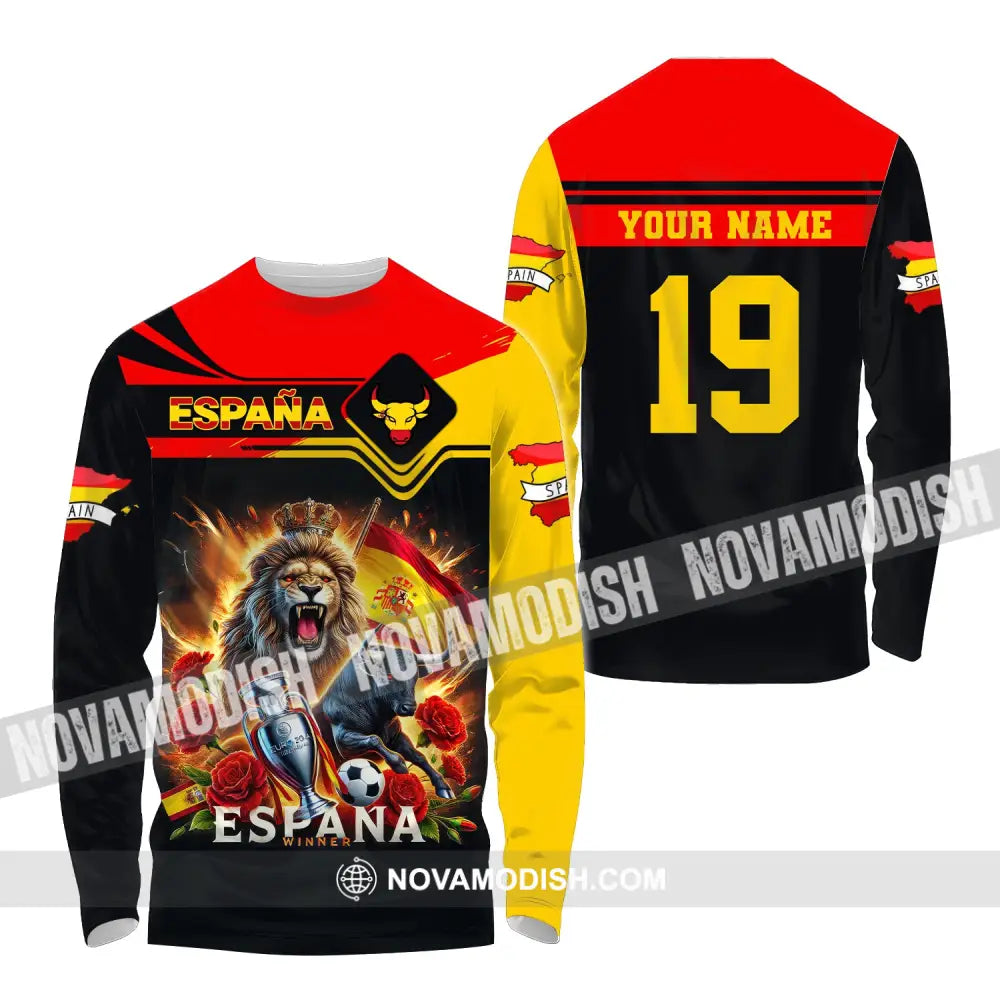 Unisex Shirt Custom Name España Football Polo Long Sleeve Soccer Lover / S T-Shirt