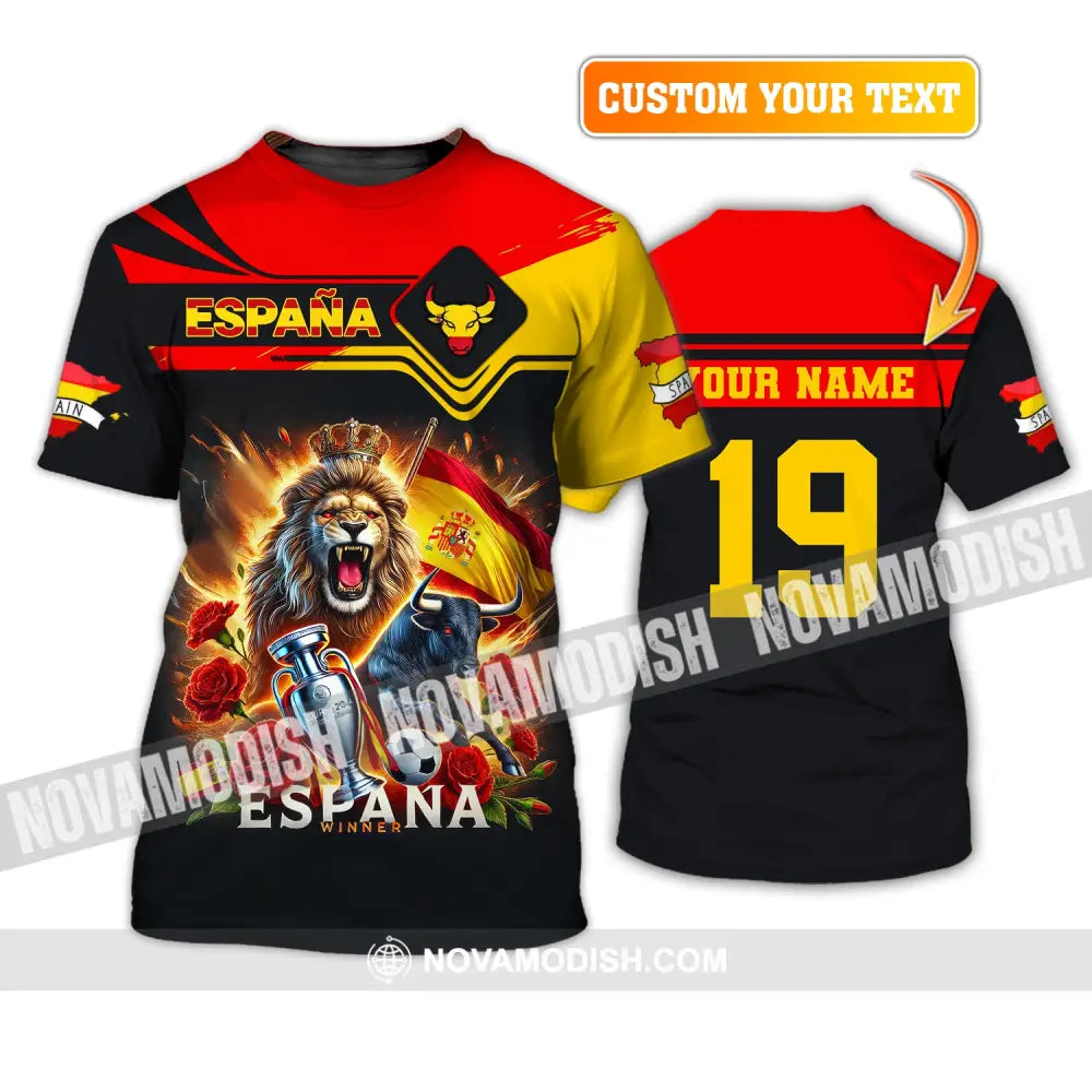 Unisex Shirt Custom Name España Football Polo Long Sleeve Soccer Lover T-Shirt