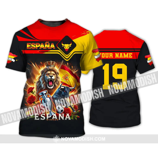 Unisex Shirt Custom Name España Football Polo Long Sleeve Soccer Lover T-Shirt / S